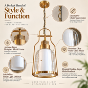 Coral Tree Modern Double-Layer Glass Pendant Light – Antique Brass & White