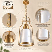 Coral Tree Modern Double-Layer Glass Pendant Light – Antique Brass & White