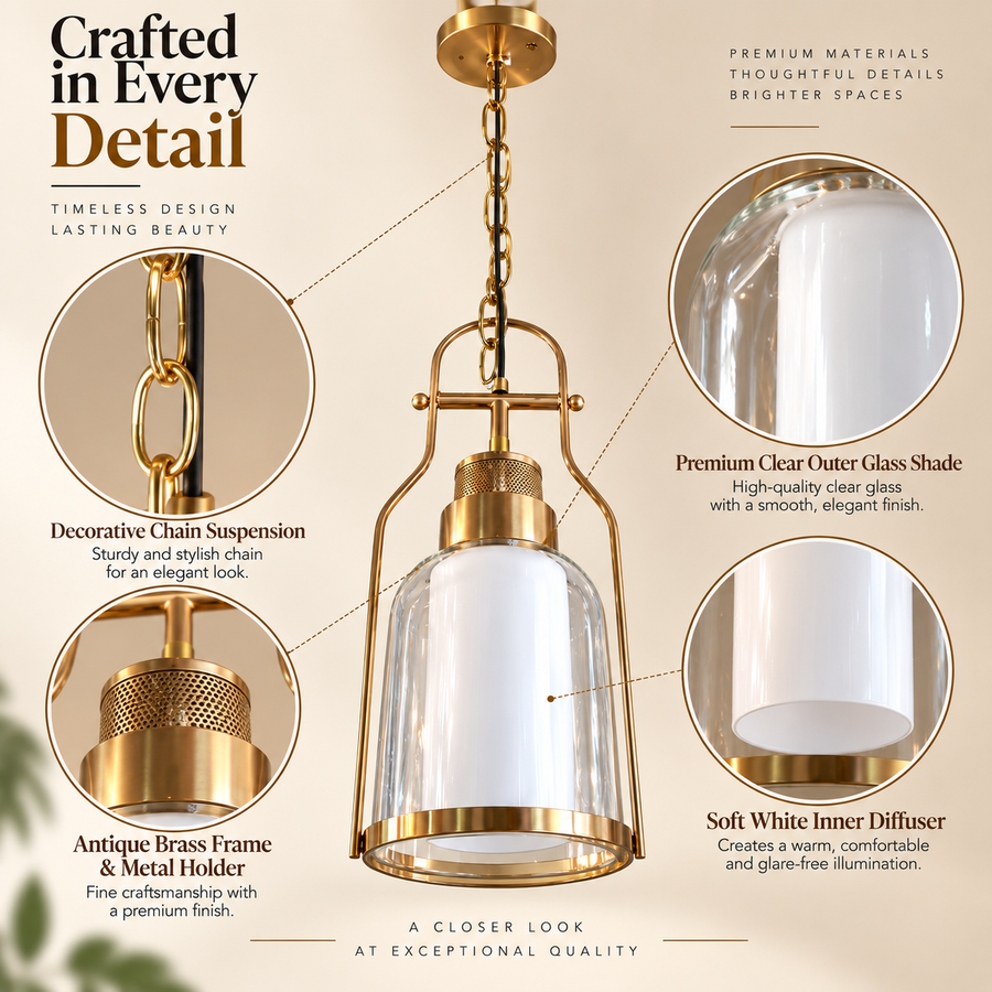 Coral Tree Modern Double-Layer Glass Pendant Light – Antique Brass & White