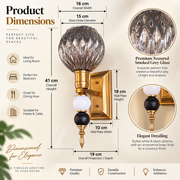 Decorative Smoked Grey Glass Wall Light with Antique Brass Finish