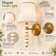 Coral Tree Decorative Wall Light with White Fabric Shade & Antique Brass Finish