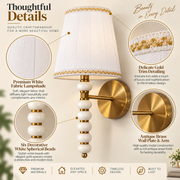 Coral Tree Decorative Wall Light with White Fabric Shade & Antique Brass Finish