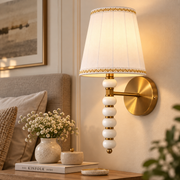 Coral Tree Decorative Wall Light with White Fabric Shade & Antique Brass Finish