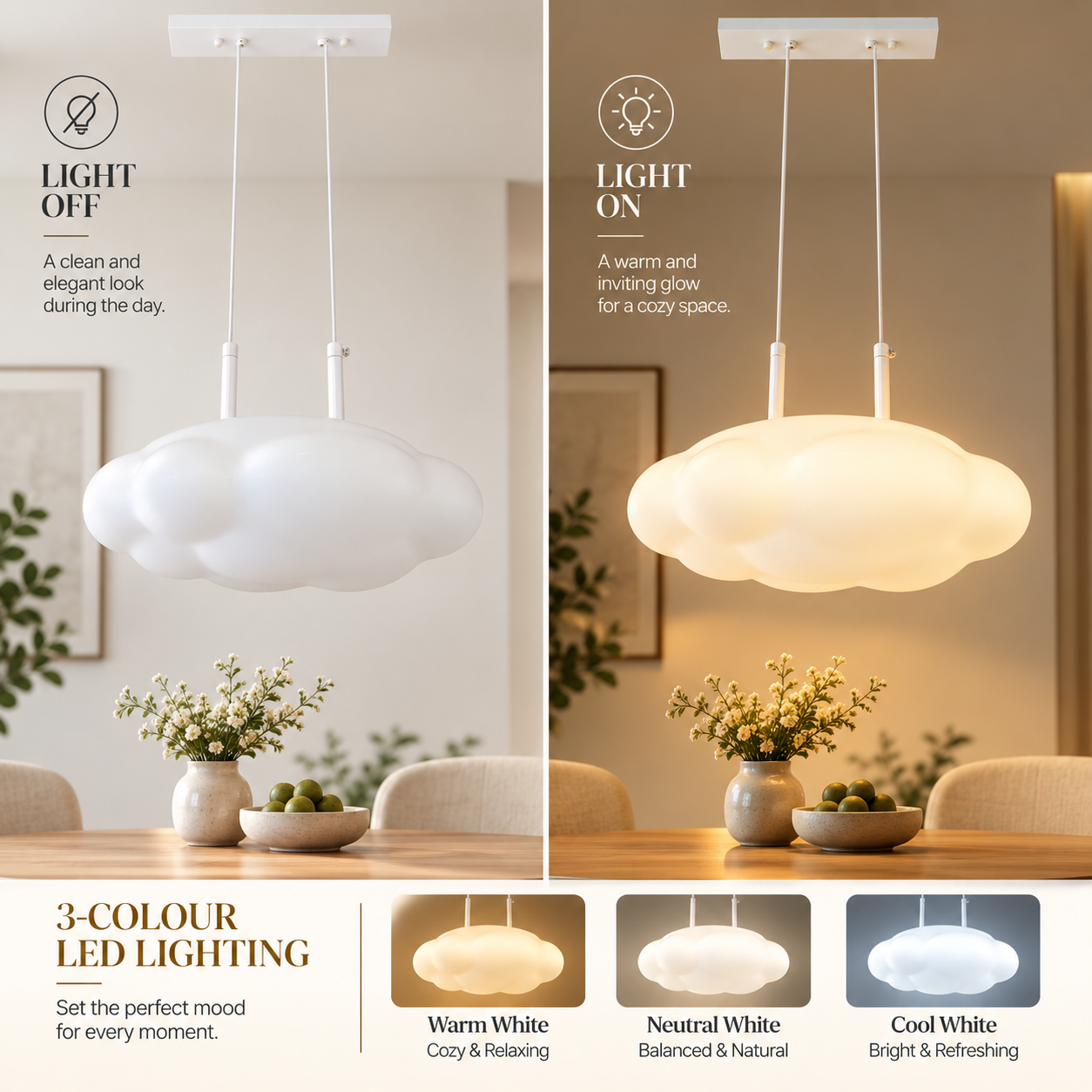 Coral Tree Modern Sculptural Cloud LED Pendant Light – White