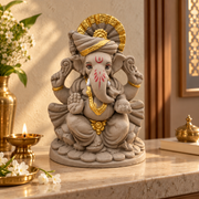 Coral Tree Eco-Friendly Lord Ganesha   6 inch Idol for Ganesh Chaturthi, Handcrafted Clay Ganpati Murti with Antique Gold Accents
