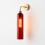 Modern Brass Wall Light with T30 Tube Bulb | Cylindrical Glass Designer Sconce | H56 × W10 × D21 cm | Warm Ambient Lighting