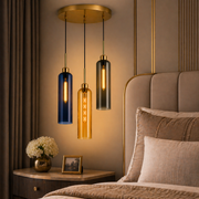 Coral Tree 3-Light Modern Glass Pendant Chandelier | Blue Amber Smoke Shades | Gold Round Ceiling Plate | Adjustable Hanging Light