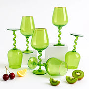 Coral Tree Green Twisted Stem Wine Glass Set of 2 | Designer Goblet | 550 ml