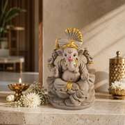 Eco-Friendly Lord Ganesha Idol with Traditional Turban & Gold Accents 7 inch – Handcrafted Decorative Ganpati Statue