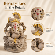 Eco-Friendly Lord Ganesha Idol with Traditional Turban & Gold Accents 7 inch – Handcrafted Decorative Ganpati Statue