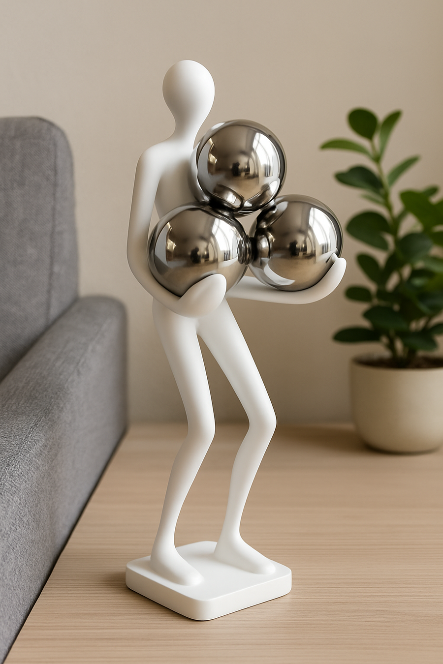 Modern Resin Table Decor Figurine with Golden Spheres – Minimalist Home Accent