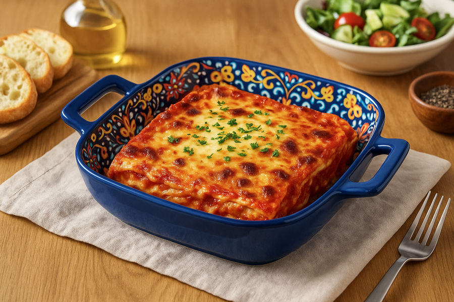 Hand-Painted Ceramic Serving Plate with Dual Handles – 18 x 18 x 5 cm | Mediterranean Floral Design | Multi-Purpose Bake & Serve Dish