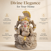 Eco-Friendly Lord Ganesha Idol with Traditional Turban & Gold Accents 7 inch – Handcrafted Decorative Ganpati Statue