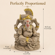Eco-Friendly Lord Ganesha Idol with Traditional Turban & Gold Accents 7 inch – Handcrafted Decorative Ganpati Statue