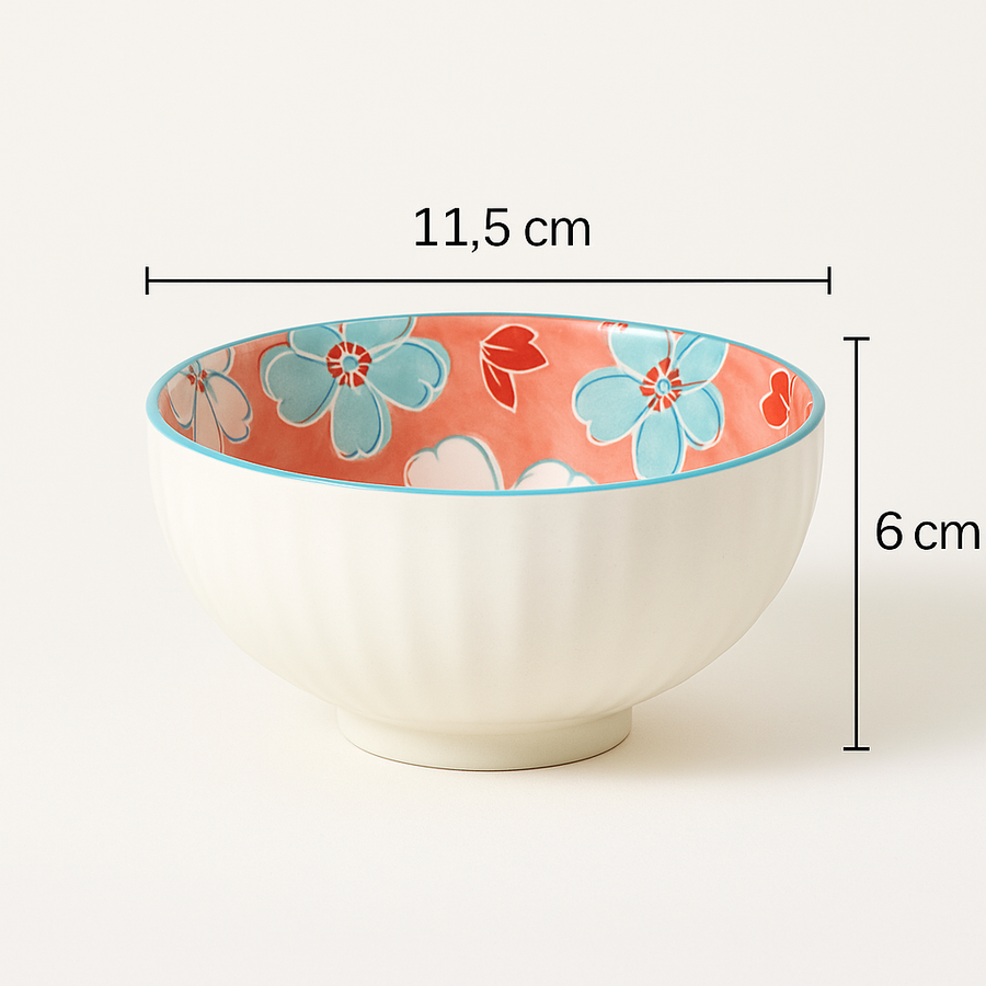 Coral Tree Set of 6 Ceramic Bowls | Hand-Painted Floral Design