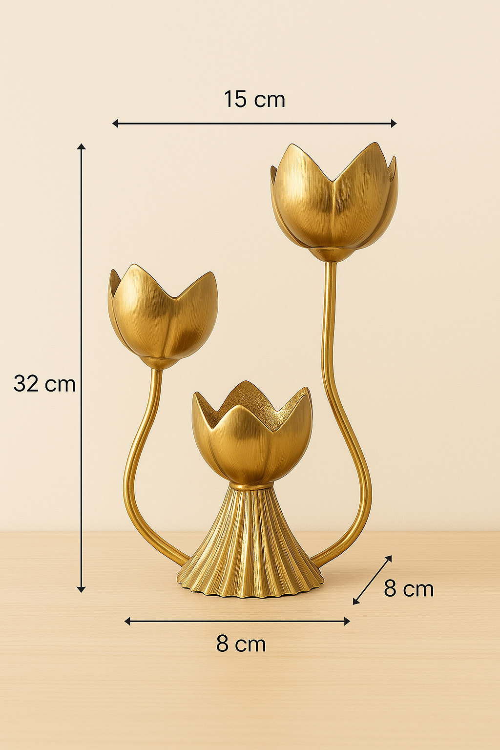 Elegant Brass Lotus Flower Candle Stand – 3-Arm Decorative Candelabra for Home Décor