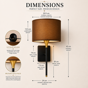Modern Black & Gold Wall Light with Fabric Shade for Bedroom, Living Room & Hallway – Elegant Wall Lamp for Ambient Lighting