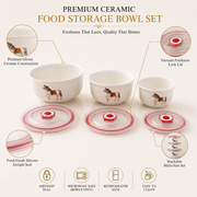 Set of 3 Ceramic  serving Bowl Set with Air tight Lids