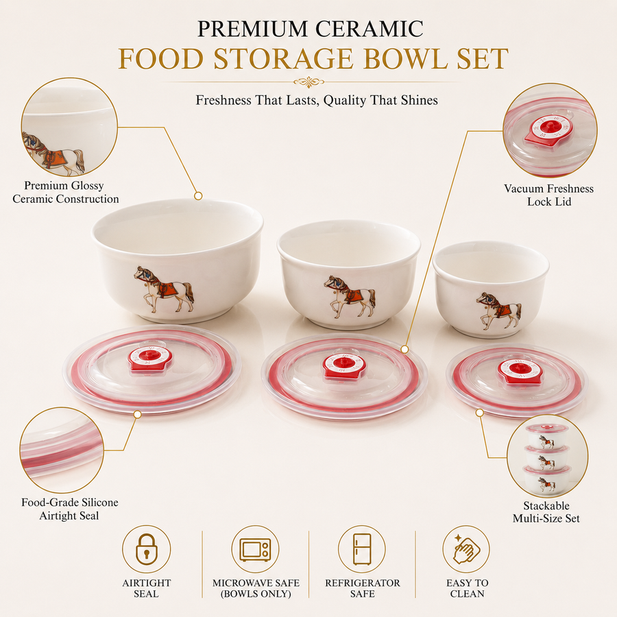 Set of 3 Ceramic  serving Bowl Set with Air tight Lids