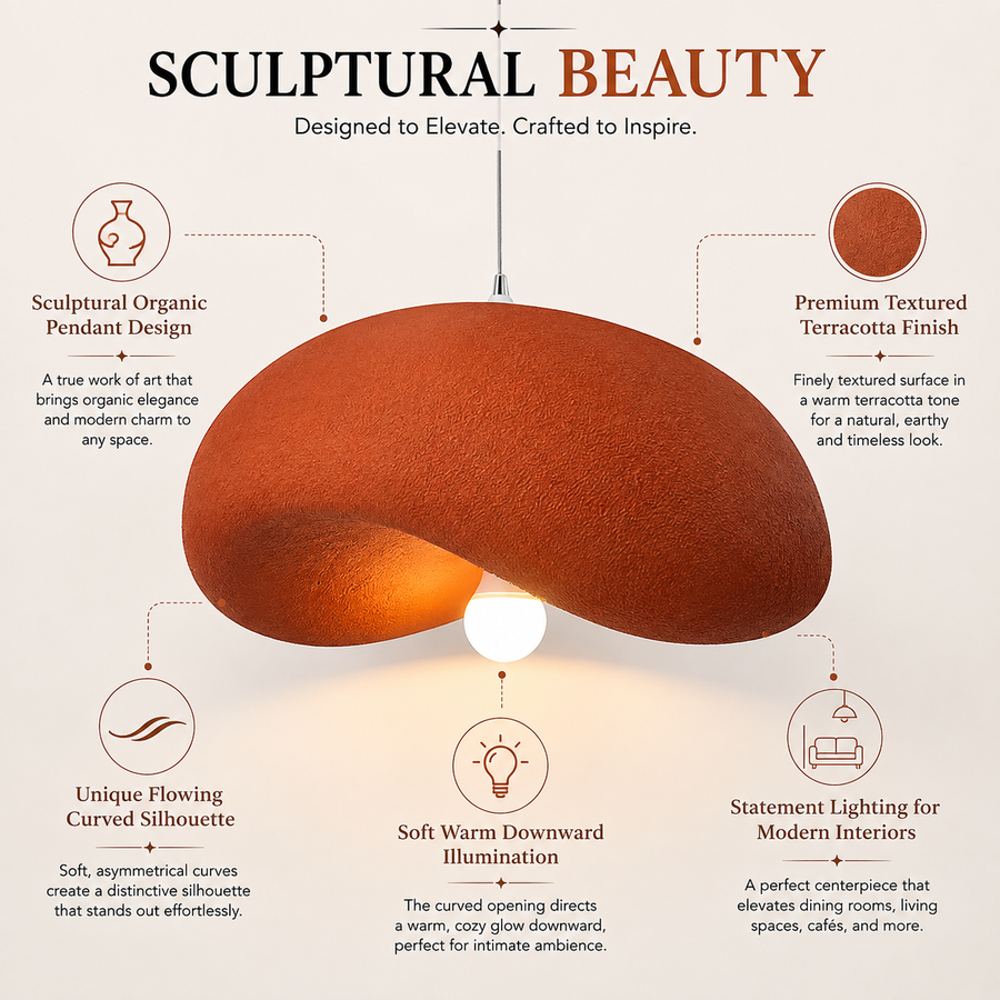 Coral Tree Modern Sculptural Curved Dome Pendant Light - Terracotta 400mm