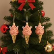 Pink Ice-Cream Christmas Tree Hanging Ornament – Cute Festive Cone Decor with Golden Sprinkles (Resin, Lightweight)