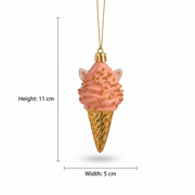 Pink Ice-Cream Christmas Tree Hanging Ornament – Cute Festive Cone Decor with Golden Sprinkles (Resin, Lightweight)