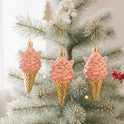 Pink Ice-Cream Christmas Tree Hanging Ornament – Cute Festive Cone Decor with Golden Sprinkles (Resin, Lightweight)