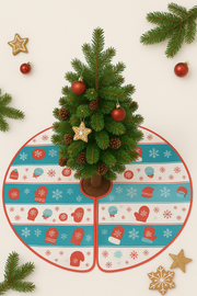 Christmas Tree Mat / Tree Skirt – 90 cm Diameter Festive Printed Floor Mat with Center Opening & Red Border