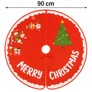 Christmas Tree Skirt / Mat – 90 cm Red Merry Christmas Tree Base Cover with Tie Thread, Decorative Lycra Fabric