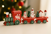 Coral Tree Wooden Christmas Mini Train Set – 24 cm Festive Tabletop Décor with Snowmen, Santa Engine & Christmas Tree – Handcrafted Wooden Holiday Decoration