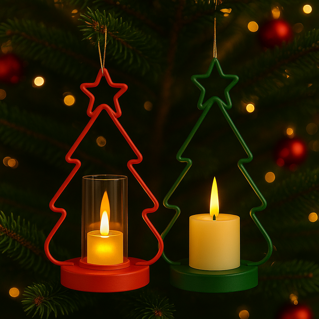 Coral Tree Set of 2 LED Christmas Tree Candle Holders – Red & Green Festive Lights