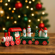 Coral Tree Wooden Christmas Mini Train Set – 24 cm Festive Tabletop Décor with Snowmen, Santa Engine & Christmas Tree – Handcrafted Wooden Holiday Decoration