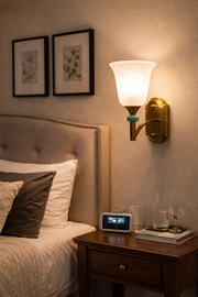 Brass Wall Light with Frosted Glass Shade | Modern Heritage Wall Sconce with Mint Accent