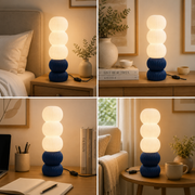 Modern Ribbed Table Lamp | Matte White & Dark Blue | E27 Decorative Bedside Lamp | Contemporary Sculptural Table Light