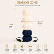 Modern Ribbed Table Lamp | Matte White & Dark Blue | E27 Decorative Bedside Lamp | Contemporary Sculptural Table Light