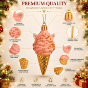 Ice Cream Cone Christmas Tree Ornaments – Set of 3