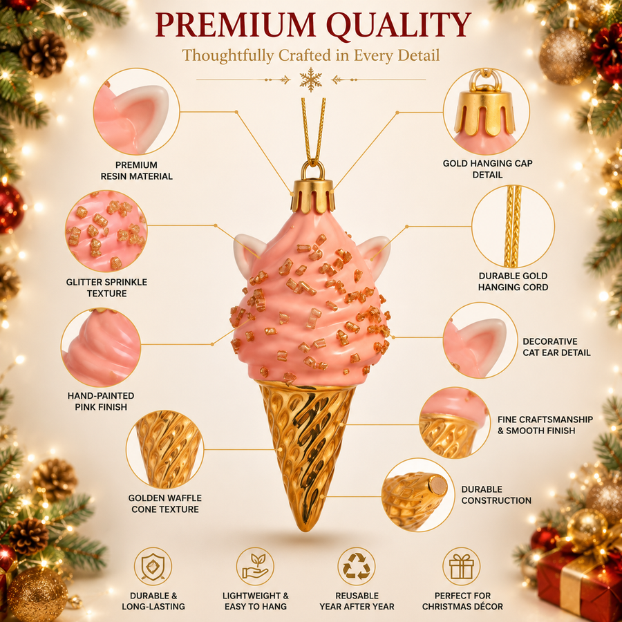 Ice Cream Cone Christmas Tree Ornaments – Set of 3