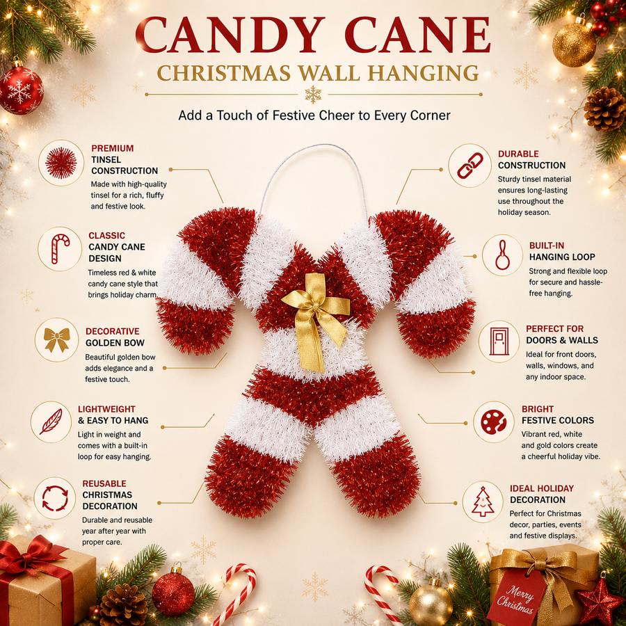 Candy Cane Christmas Wall Hanging Decoration