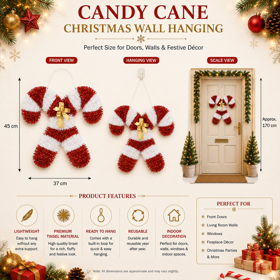 Candy Cane Christmas Wall Hanging Decoration
