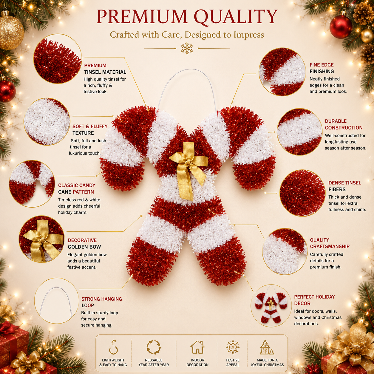 Candy Cane Christmas Wall Hanging Decoration
