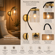 Modern Smoke Glass Wall Light with Gold & Black Metal Finish | E27 Bulb Included