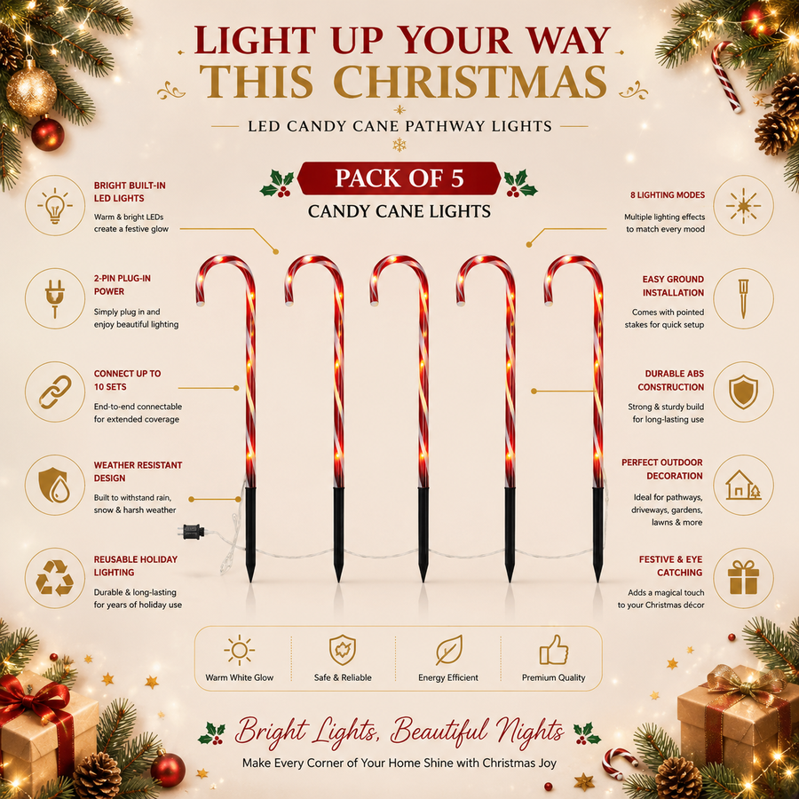 LED Candy Cane Pathway Lights – Pack of 5