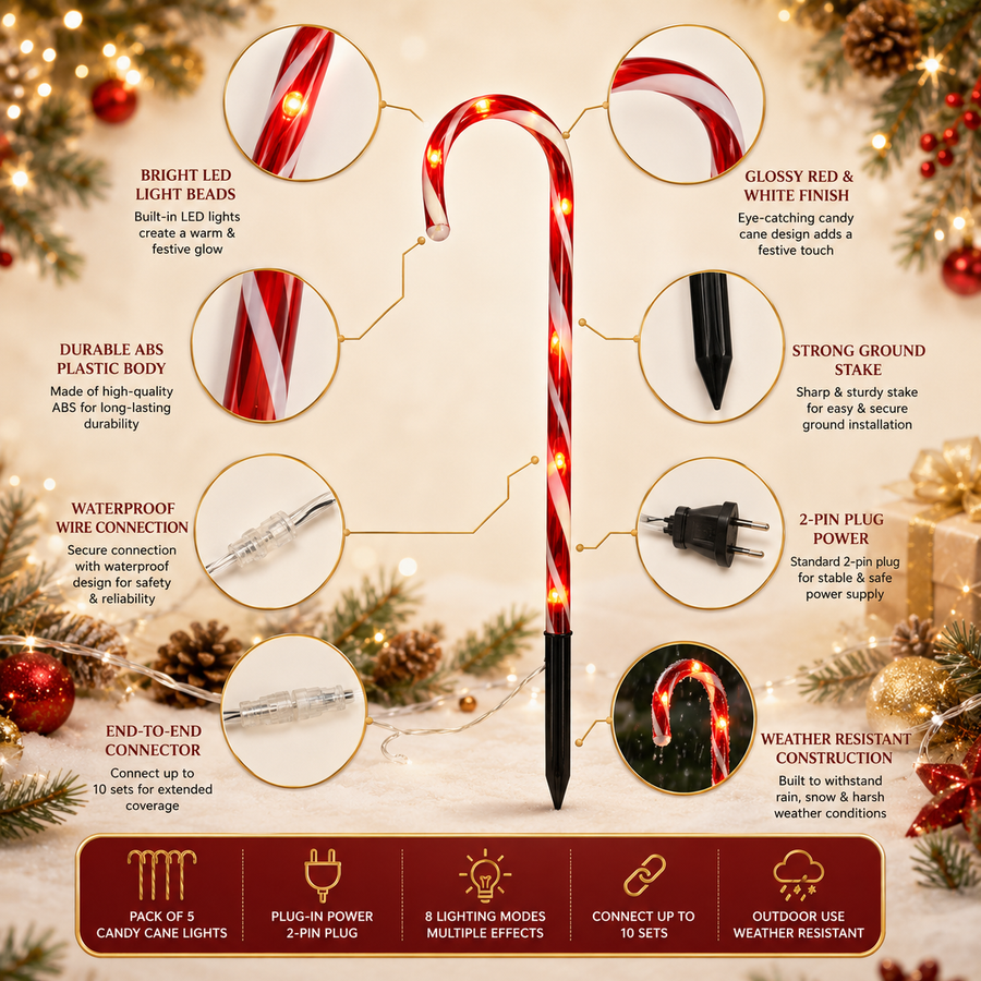 LED Candy Cane Pathway Lights – Pack of 5