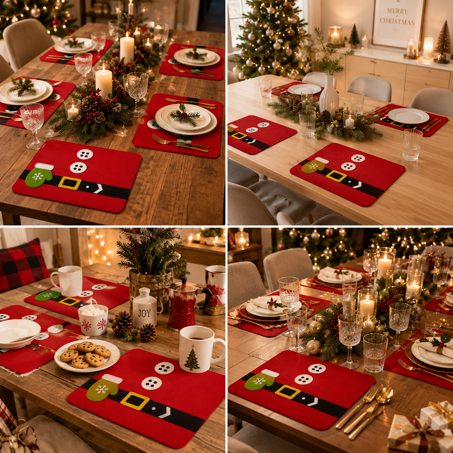 Christmas Santa Placemats Set of 4 – Felt Dining Table Mats