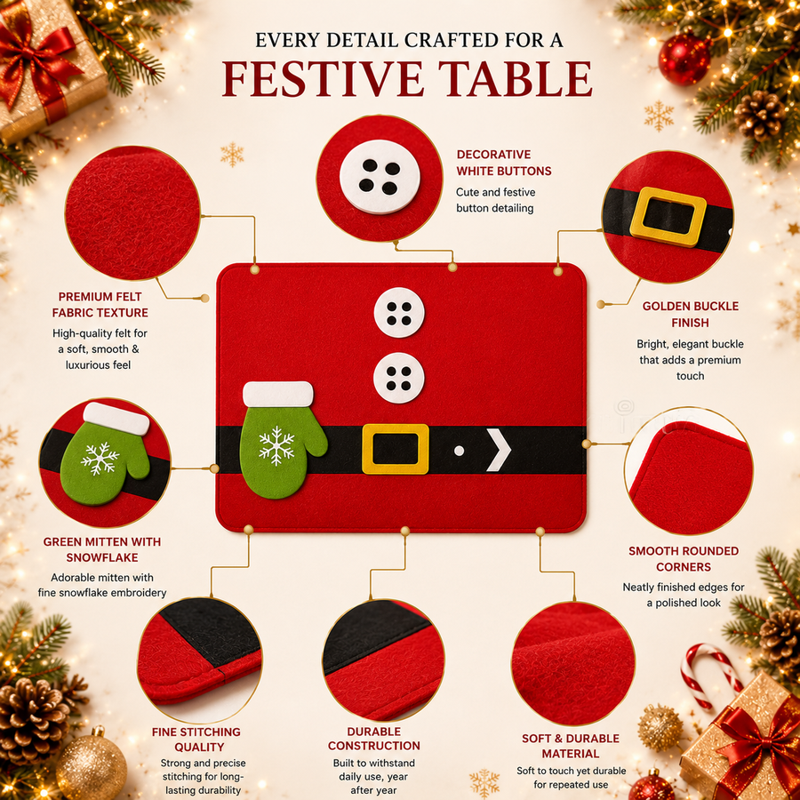 Christmas Santa Placemats Set of 4 – Felt Dining Table Mats