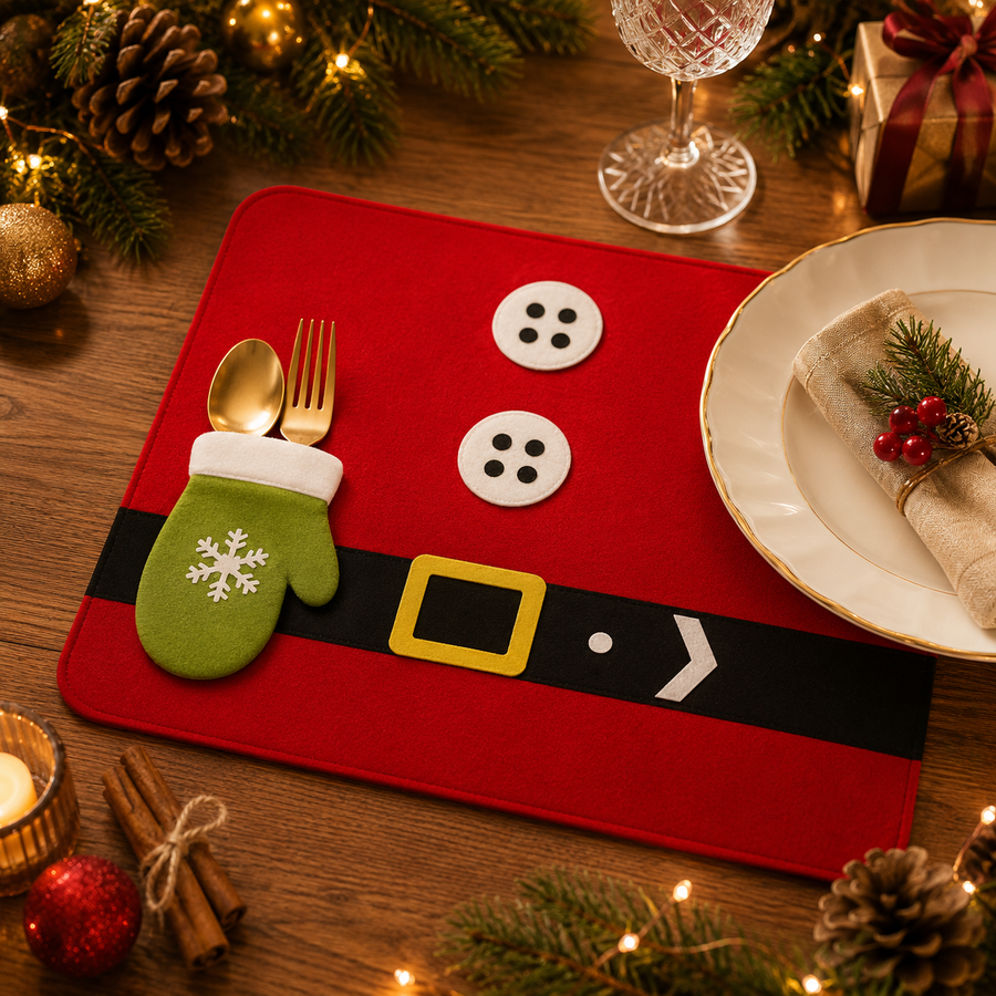 Christmas Santa Placemats Set of 4 – Felt Dining Table Mats