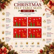 Christmas Felt Table Mats Set of 4 – Reindeer Holiday Placemats