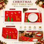 Christmas Felt Table Mats Set of 4 – Reindeer Holiday Placemats