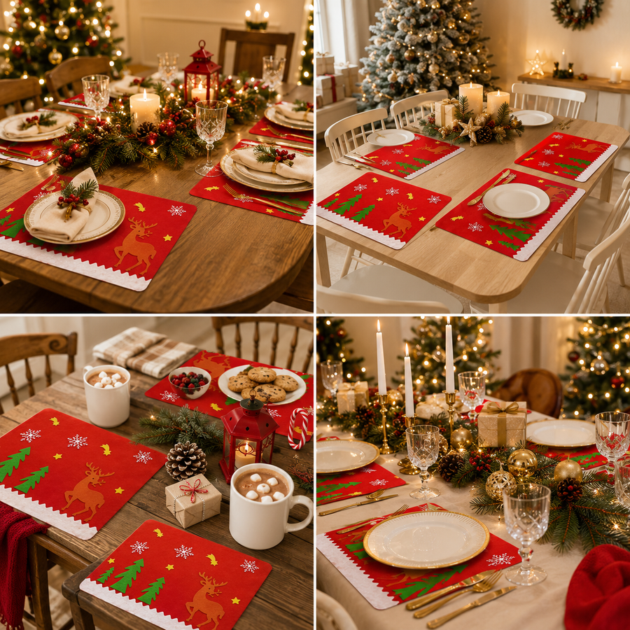 Christmas Felt Table Mats Set of 4 – Reindeer Holiday Placemats