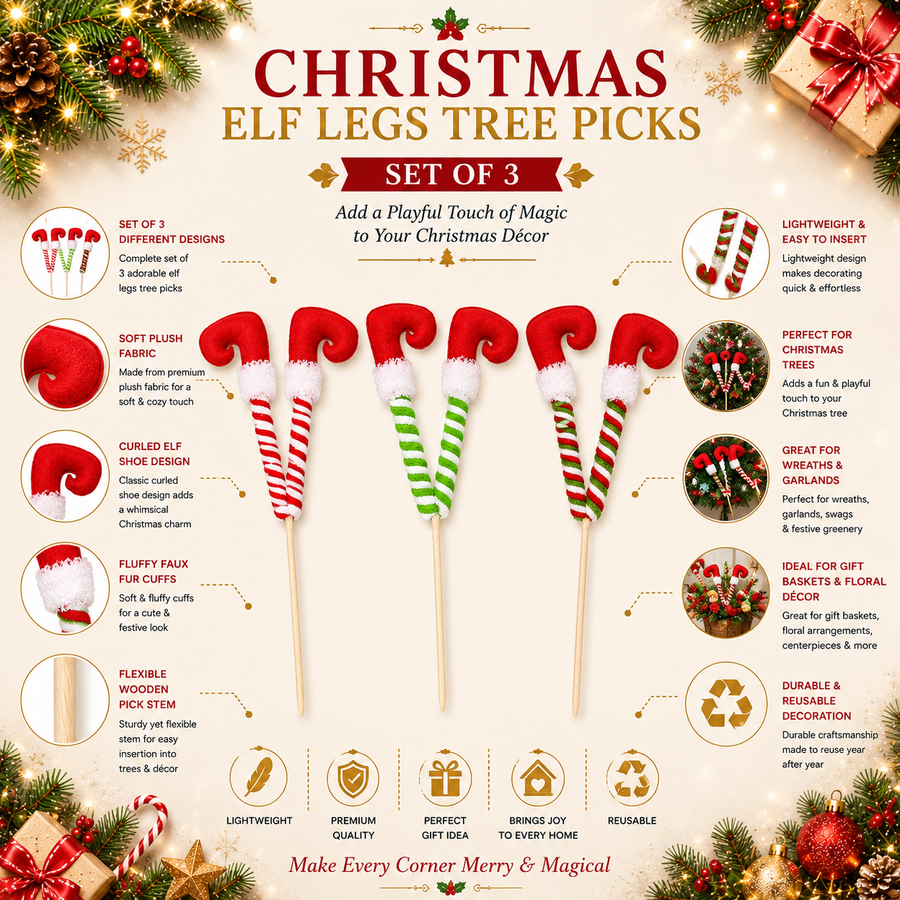 Christmas Elf Legs Tree Picks Set of 3 | Plush Tree Decorations